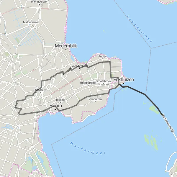 Map miniature of "The Lakeside Experience" cycling inspiration in Noord-Holland, Netherlands. Generated by Tarmacs.app cycling route planner