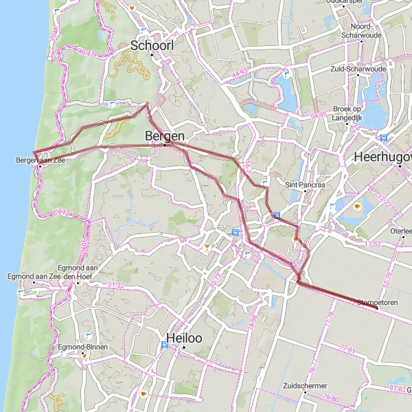 Map miniature of "Coastal Gravel Adventure" cycling inspiration in Noord-Holland, Netherlands. Generated by Tarmacs.app cycling route planner