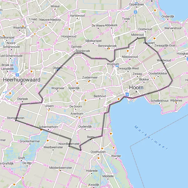 Map miniature of "West Frisian Cycling Loop" cycling inspiration in Noord-Holland, Netherlands. Generated by Tarmacs.app cycling route planner