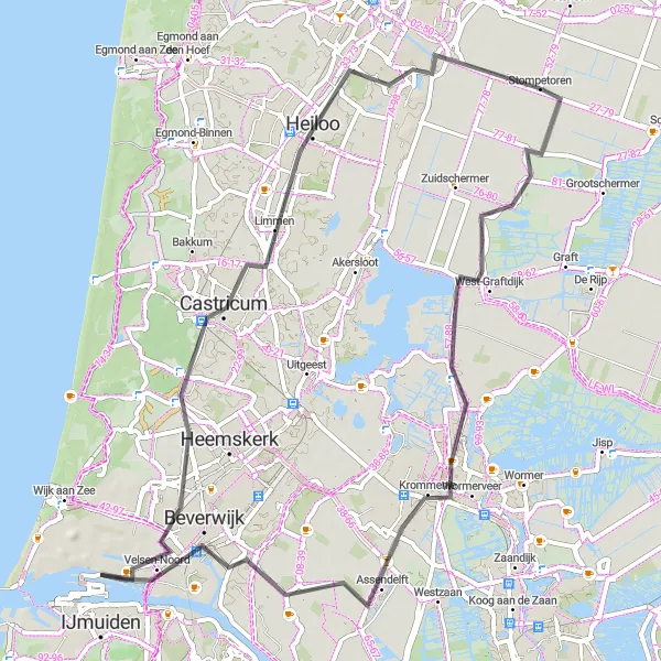 Map miniature of "North Holland Countryside" cycling inspiration in Noord-Holland, Netherlands. Generated by Tarmacs.app cycling route planner