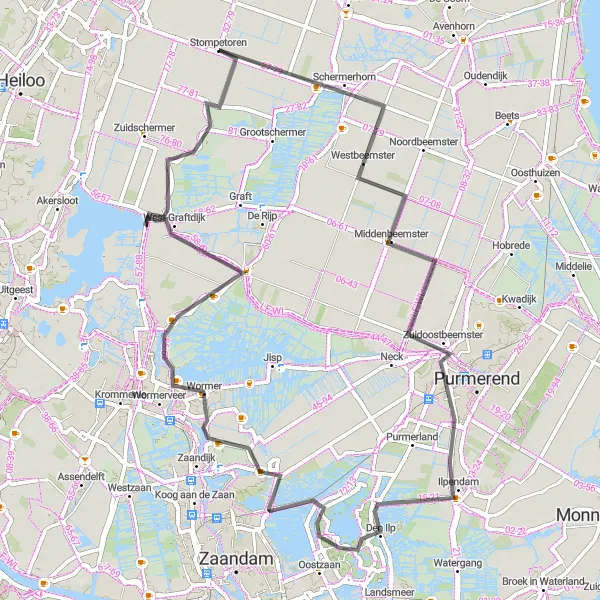 Map miniature of "Beemster and Twiske Loop" cycling inspiration in Noord-Holland, Netherlands. Generated by Tarmacs.app cycling route planner