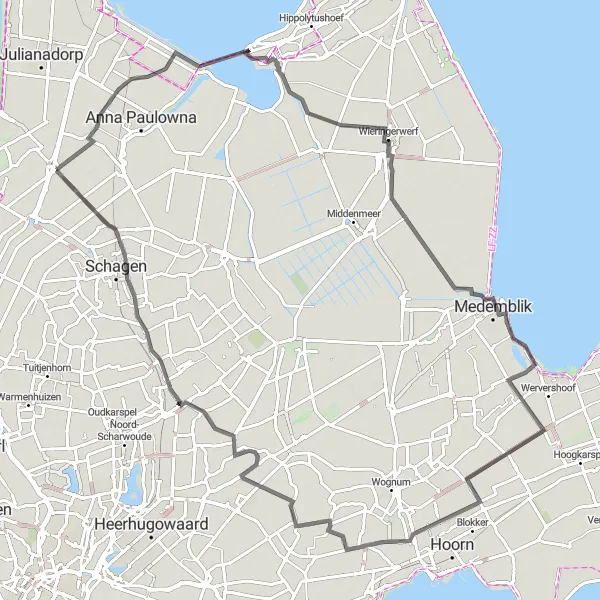 Miniatuurkaart van de fietsinspiratie "Langs Zwaagdijk-Oost en Zuidermeer" in Noord-Holland, Netherlands. Gemaakt door de Tarmacs.app fietsrouteplanner
