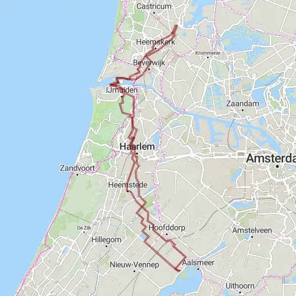 Miniatuurkaart van de fietsinspiratie "Buitengewone Noord-Holland Gravelroute" in Noord-Holland, Netherlands. Gemaakt door de Tarmacs.app fietsrouteplanner
