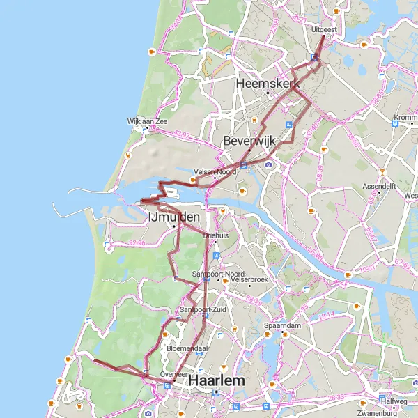 Miniatuurkaart van de fietsinspiratie "Kennemerland Gravelroute" in Noord-Holland, Netherlands. Gemaakt door de Tarmacs.app fietsrouteplanner