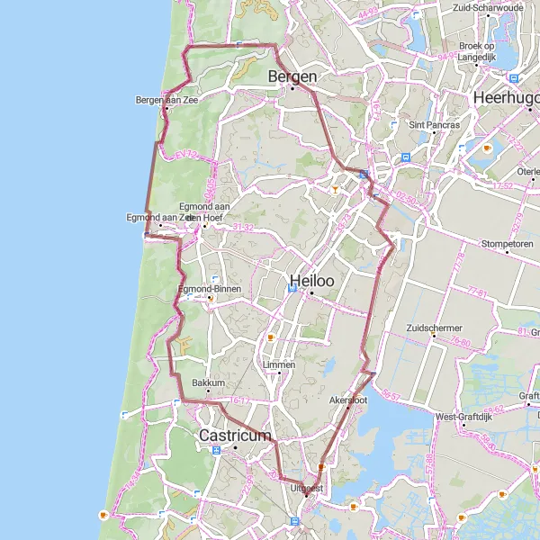 Miniatuurkaart van de fietsinspiratie "Noord-Hollandse Gravelroute" in Noord-Holland, Netherlands. Gemaakt door de Tarmacs.app fietsrouteplanner