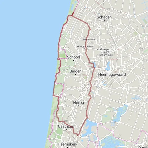 Map miniature of "Castricum Loop" cycling inspiration in Noord-Holland, Netherlands. Generated by Tarmacs.app cycling route planner