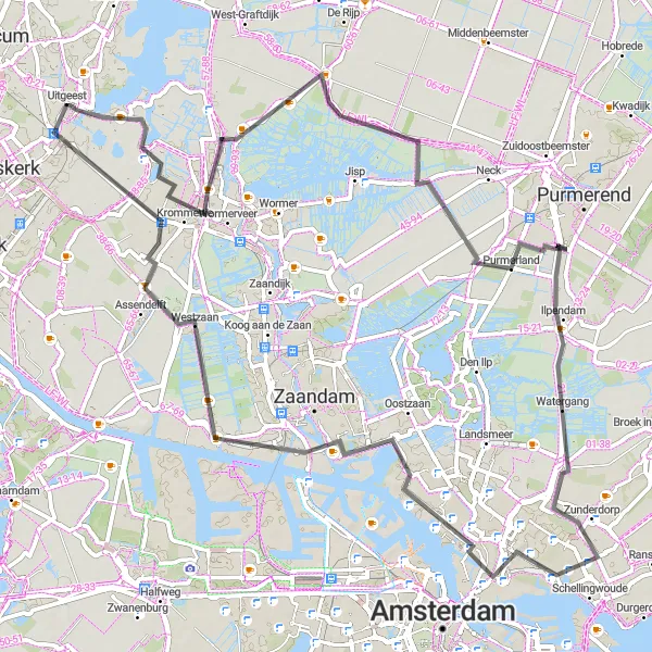 Map miniature of "Uitgeest Loop" cycling inspiration in Noord-Holland, Netherlands. Generated by Tarmacs.app cycling route planner