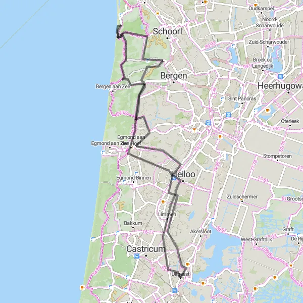 Map miniature of "Heiloo Circuit" cycling inspiration in Noord-Holland, Netherlands. Generated by Tarmacs.app cycling route planner