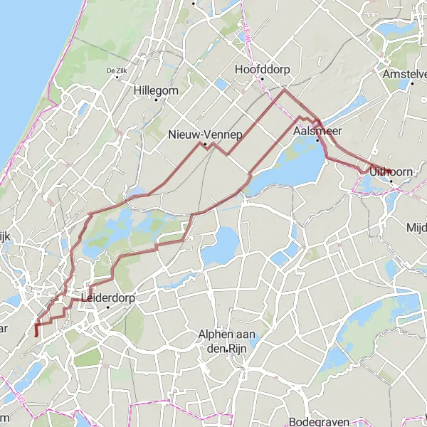 Miniatuurkaart van de fietsinspiratie "Fietsavontuur langs Abbenes, Huis ter Wadding en Aalsmeerderbrug" in Noord-Holland, Netherlands. Gemaakt door de Tarmacs.app fietsrouteplanner