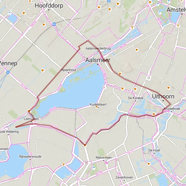 Miniatuurkaart van de fietsinspiratie "Rondje langs Bilderdam, Leimuiderbrug en terug naar Uithoorn" in Noord-Holland, Netherlands. Gemaakt door de Tarmacs.app fietsrouteplanner