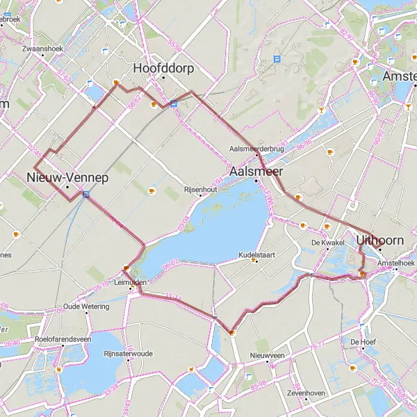 Miniatuurkaart van de fietsinspiratie "Gravelavontuur langs polders en waterwegen" in Noord-Holland, Netherlands. Gemaakt door de Tarmacs.app fietsrouteplanner