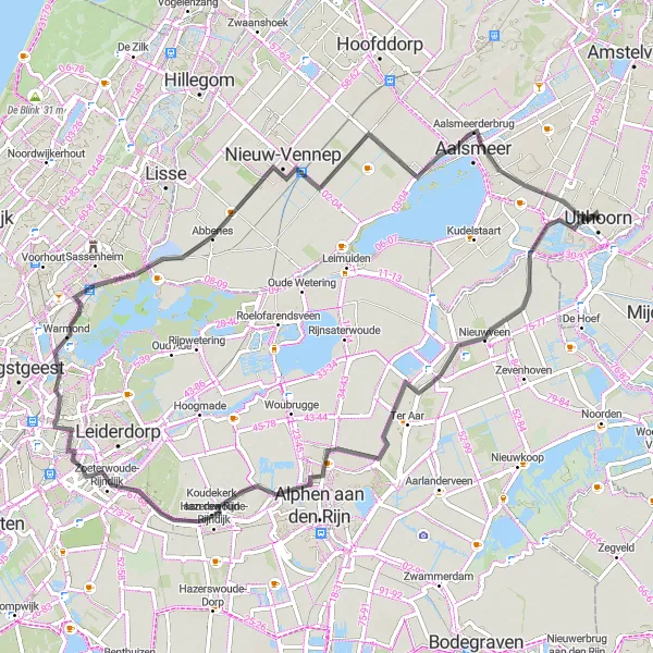 Map miniature of "Rijnland Loop" cycling inspiration in Noord-Holland, Netherlands. Generated by Tarmacs.app cycling route planner