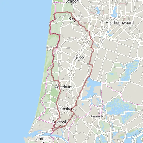Map miniature of "The Uitgeest Gravel Adventure" cycling inspiration in Noord-Holland, Netherlands. Generated by Tarmacs.app cycling route planner