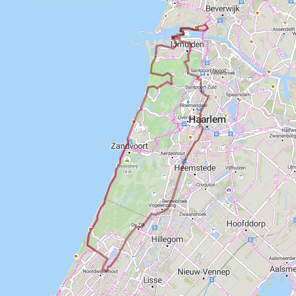 Map miniature of "Velsen-Noord Gravel Route" cycling inspiration in Noord-Holland, Netherlands. Generated by Tarmacs.app cycling route planner