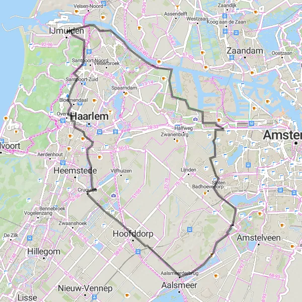 Map miniature of "The IJmuiden Road Adventure" cycling inspiration in Noord-Holland, Netherlands. Generated by Tarmacs.app cycling route planner