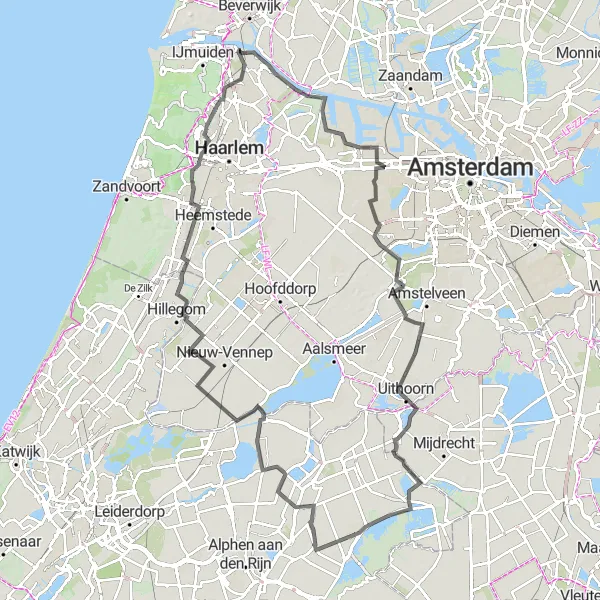 Map miniature of "Road Route - Artistic encounters in Velsen-Zuid" cycling inspiration in Noord-Holland, Netherlands. Generated by Tarmacs.app cycling route planner
