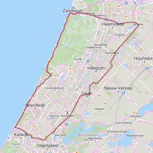 Map miniature of "The Gravel Adventure in Noord-Holland" cycling inspiration in Noord-Holland, Netherlands. Generated by Tarmacs.app cycling route planner