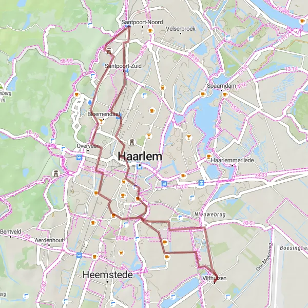 Miniatuurkaart van de fietsinspiratie "Rondje Hofjes en Bergtoppen" in Noord-Holland, Netherlands. Gemaakt door de Tarmacs.app fietsrouteplanner