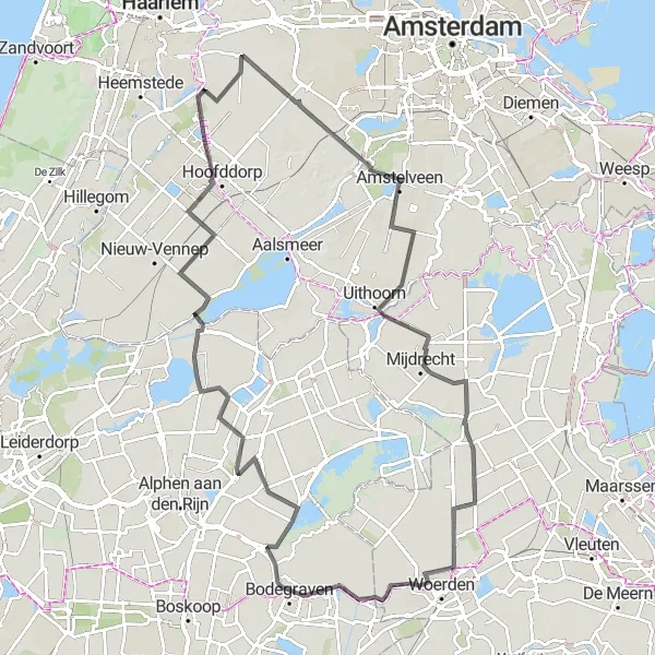 Map miniature of "Amstel River Ride" cycling inspiration in Noord-Holland, Netherlands. Generated by Tarmacs.app cycling route planner