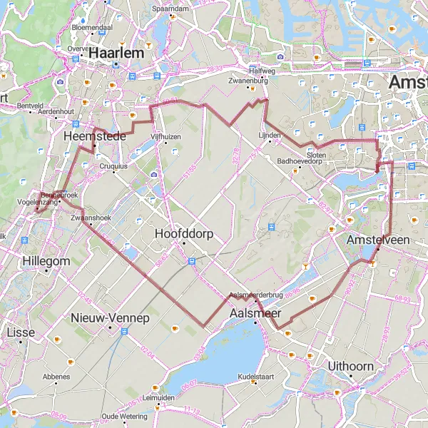 Miniatuurkaart van de fietsinspiratie "Gravelroute naar Boesingheliede en Amstelveen" in Noord-Holland, Netherlands. Gemaakt door de Tarmacs.app fietsrouteplanner