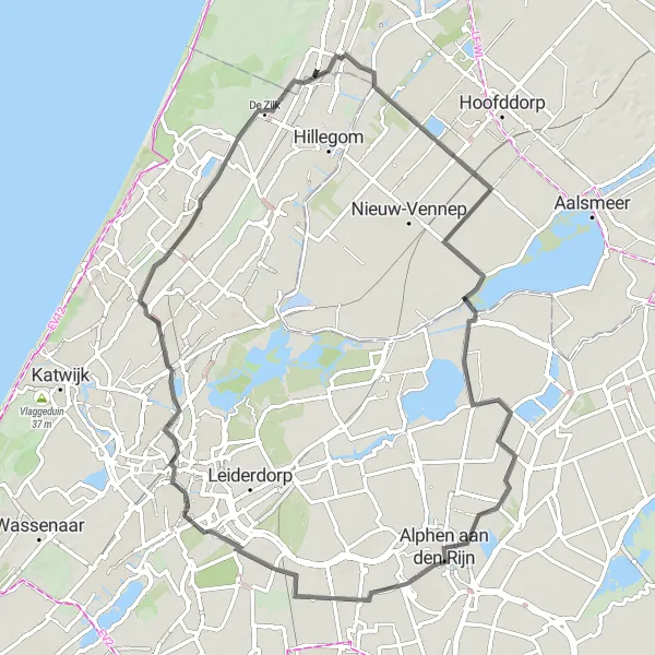 Map miniature of "Leimuiderbrug and Vogelenzang Route" cycling inspiration in Noord-Holland, Netherlands. Generated by Tarmacs.app cycling route planner