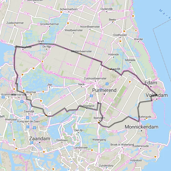 Miniatuurkaart van de fietsinspiratie "Purmerend en Omgeving: Fietsen langs Water en Natuur" in Noord-Holland, Netherlands. Gemaakt door de Tarmacs.app fietsrouteplanner