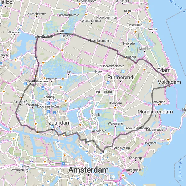 Miniatuurkaart van de fietsinspiratie "Klompenpad naar Volendam" in Noord-Holland, Netherlands. Gemaakt door de Tarmacs.app fietsrouteplanner