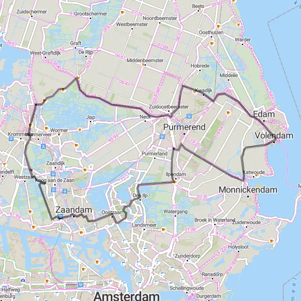 Miniatuurkaart van de fietsinspiratie "Rondje Twiske en Volendam" in Noord-Holland, Netherlands. Gemaakt door de Tarmacs.app fietsrouteplanner