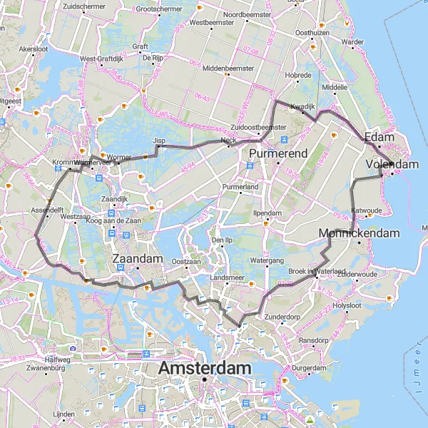 Map miniature of "The Waterland Loop" cycling inspiration in Noord-Holland, Netherlands. Generated by Tarmacs.app cycling route planner