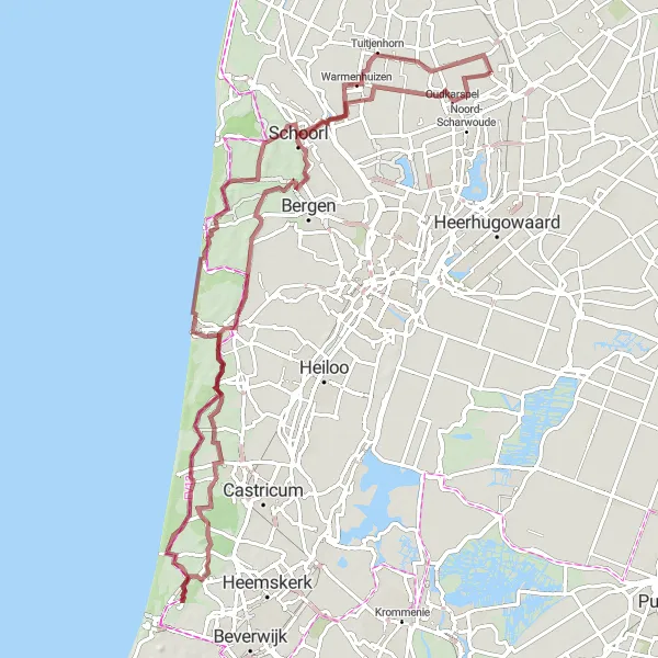 Map miniature of "Waarland - Klimduin Epic Gravel Ride" cycling inspiration in Noord-Holland, Netherlands. Generated by Tarmacs.app cycling route planner
