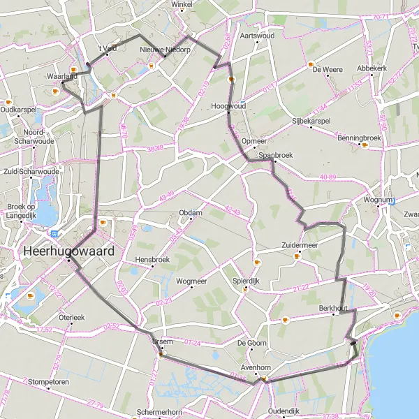Map miniature of "Hoogwoud Delight" cycling inspiration in Noord-Holland, Netherlands. Generated by Tarmacs.app cycling route planner