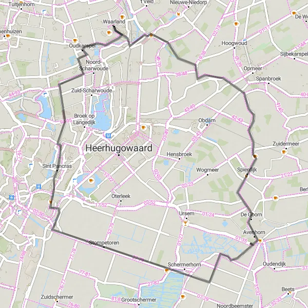 Map miniature of "Zandwerven Adventure" cycling inspiration in Noord-Holland, Netherlands. Generated by Tarmacs.app cycling route planner