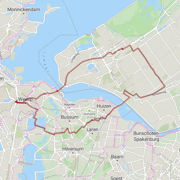 Map miniature of "Historical Explore" cycling inspiration in Noord-Holland, Netherlands. Generated by Tarmacs.app cycling route planner