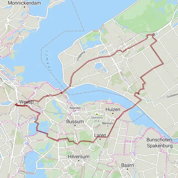 Map miniature of "Gravel Adventure near Weesp" cycling inspiration in Noord-Holland, Netherlands. Generated by Tarmacs.app cycling route planner