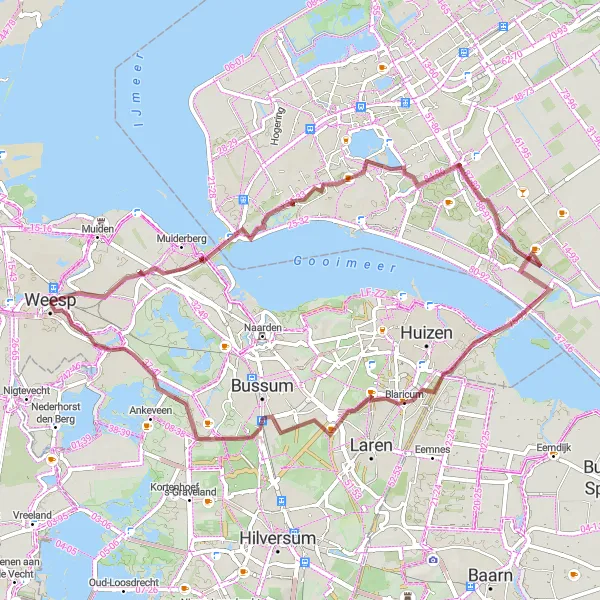 Map miniature of "Scenic Gravel Adventure: Weesp to Gooimeer" cycling inspiration in Noord-Holland, Netherlands. Generated by Tarmacs.app cycling route planner
