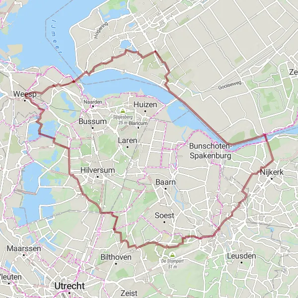 Miniatuurkaart van de fietsinspiratie "Gravelroute langs Wateren en Natuurreservaten" in Noord-Holland, Netherlands. Gemaakt door de Tarmacs.app fietsrouteplanner