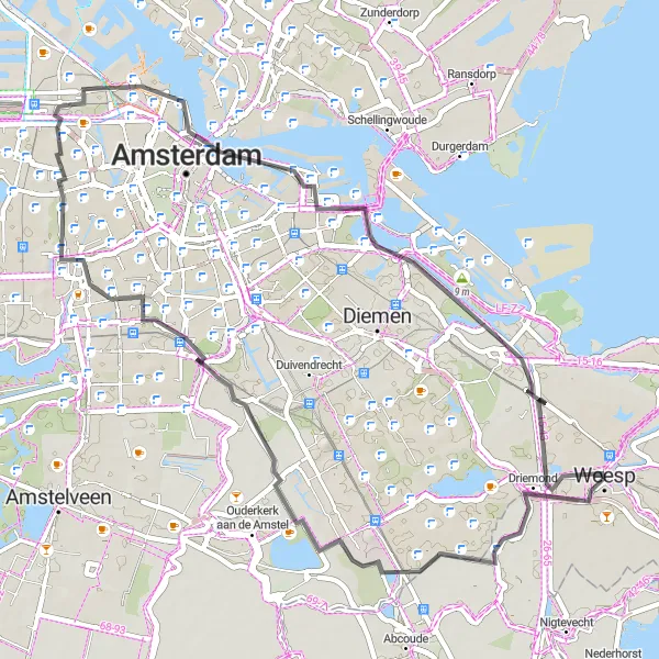 Miniatuurkaart van de fietsinspiratie "Wegroute door Stadslandschappen en Natuurparels" in Noord-Holland, Netherlands. Gemaakt door de Tarmacs.app fietsrouteplanner