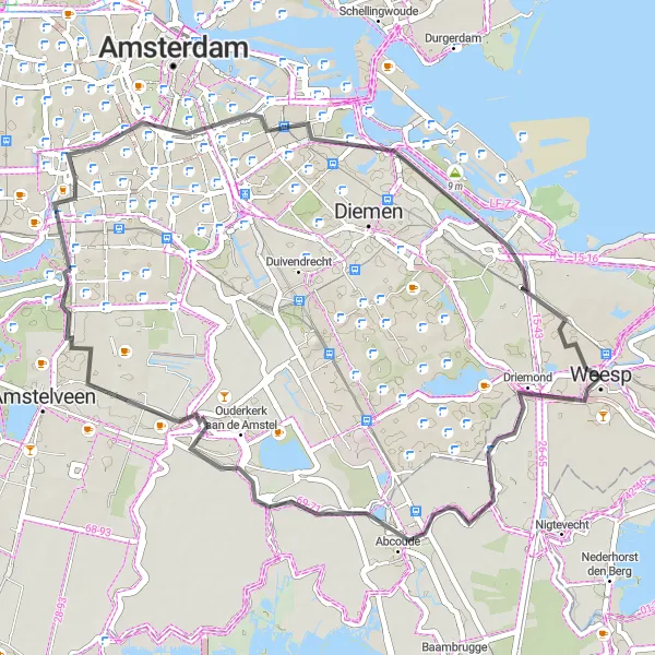 Map miniature of "Water and Bridges" cycling inspiration in Noord-Holland, Netherlands. Generated by Tarmacs.app cycling route planner