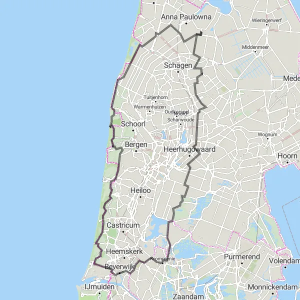 Map miniature of "Barsingerhorn to Oudesluis" cycling inspiration in Noord-Holland, Netherlands. Generated by Tarmacs.app cycling route planner