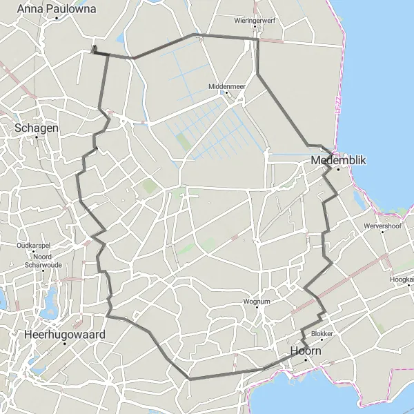 Miniatuurkaart van de fietsinspiratie "Molens en polders van Noord-Holland" in Noord-Holland, Netherlands. Gemaakt door de Tarmacs.app fietsrouteplanner