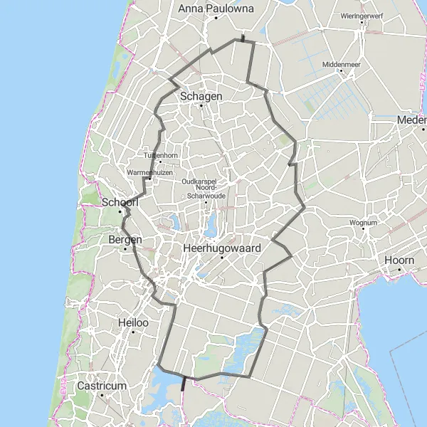 Map miniature of "Obdam to Oudesluis" cycling inspiration in Noord-Holland, Netherlands. Generated by Tarmacs.app cycling route planner