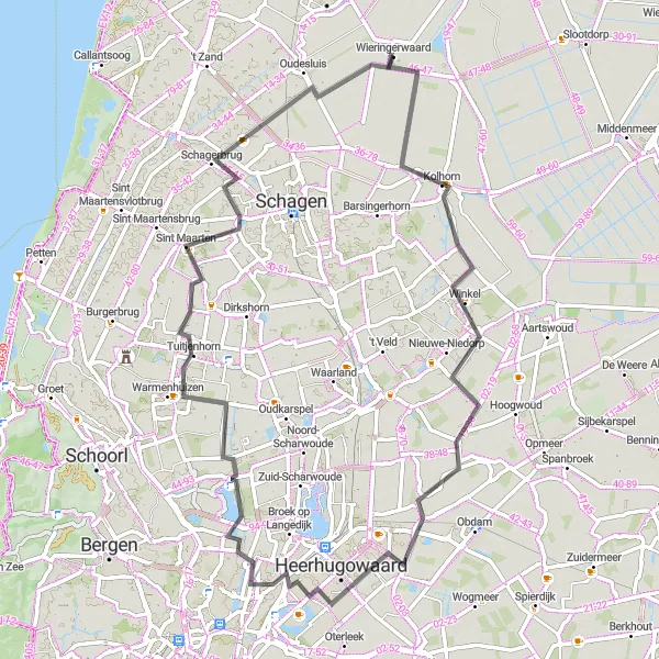 Map miniature of "The Coastal Loop" cycling inspiration in Noord-Holland, Netherlands. Generated by Tarmacs.app cycling route planner