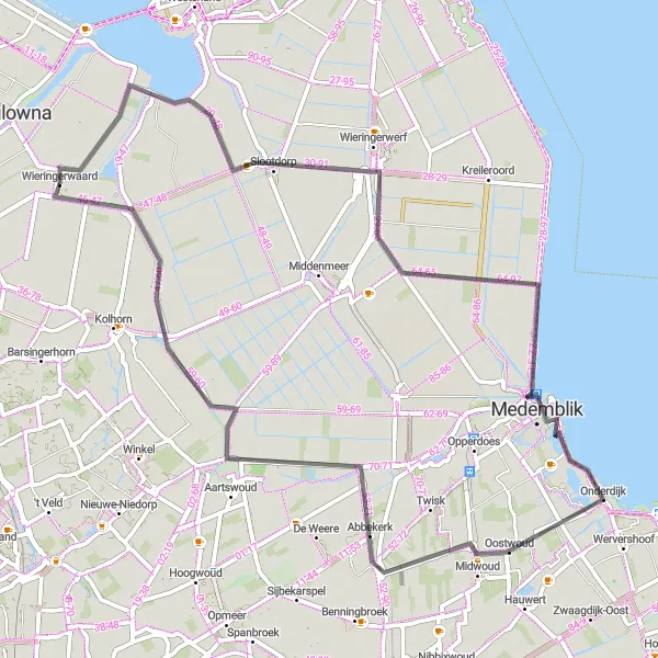 Map miniature of "Wieringerwerf to Nieuwesluis" cycling inspiration in Noord-Holland, Netherlands. Generated by Tarmacs.app cycling route planner