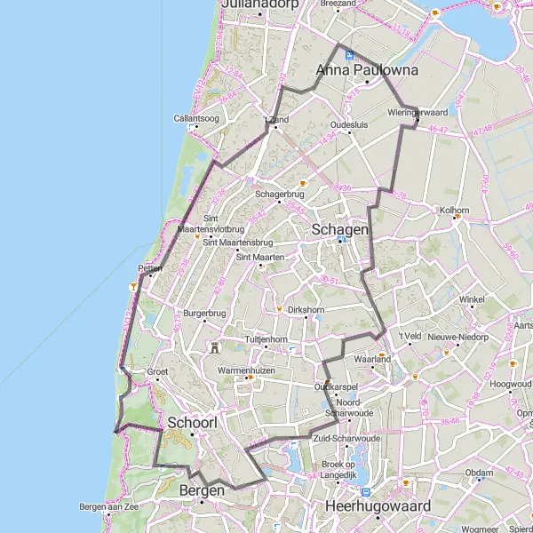 Map miniature of "Nature's Delight" cycling inspiration in Noord-Holland, Netherlands. Generated by Tarmacs.app cycling route planner