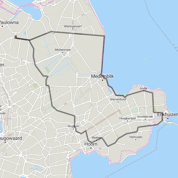 Map miniature of "Wieringerwerf to Nieuwesluis" cycling inspiration in Noord-Holland, Netherlands. Generated by Tarmacs.app cycling route planner