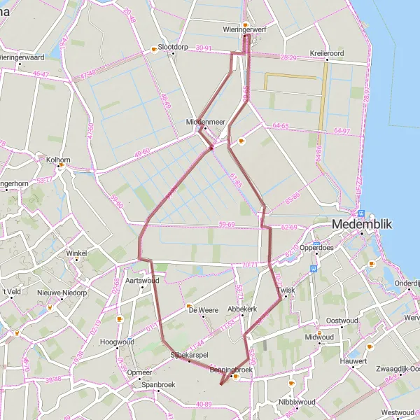 Map miniature of "Through Twisk and Aartswoud" cycling inspiration in Noord-Holland, Netherlands. Generated by Tarmacs.app cycling route planner