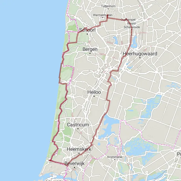 Miniatuurkaart van de fietsinspiratie "Duin en Polder Gravelroute" in Noord-Holland, Netherlands. Gemaakt door de Tarmacs.app fietsrouteplanner