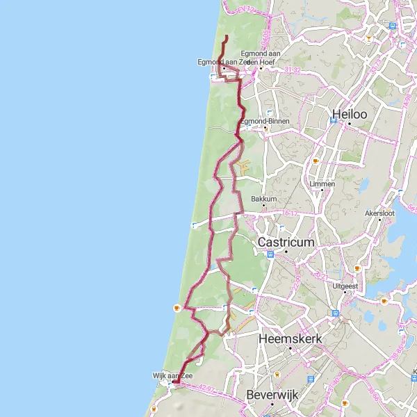 Miniatuurkaart van de fietsinspiratie "Duinen en Uitzicht Gravelroute" in Noord-Holland, Netherlands. Gemaakt door de Tarmacs.app fietsrouteplanner