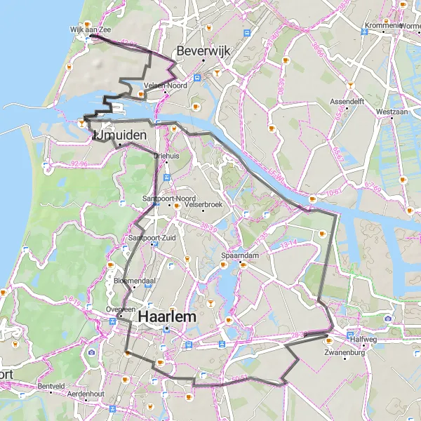 Map miniature of "Road Route: Wijk aan Zee Adventure" cycling inspiration in Noord-Holland, Netherlands. Generated by Tarmacs.app cycling route planner