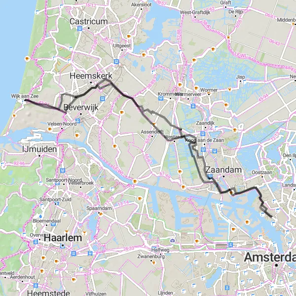 Miniatuurkaart van de fietsinspiratie "Wegenroute door historisch erfgoed" in Noord-Holland, Netherlands. Gemaakt door de Tarmacs.app fietsrouteplanner